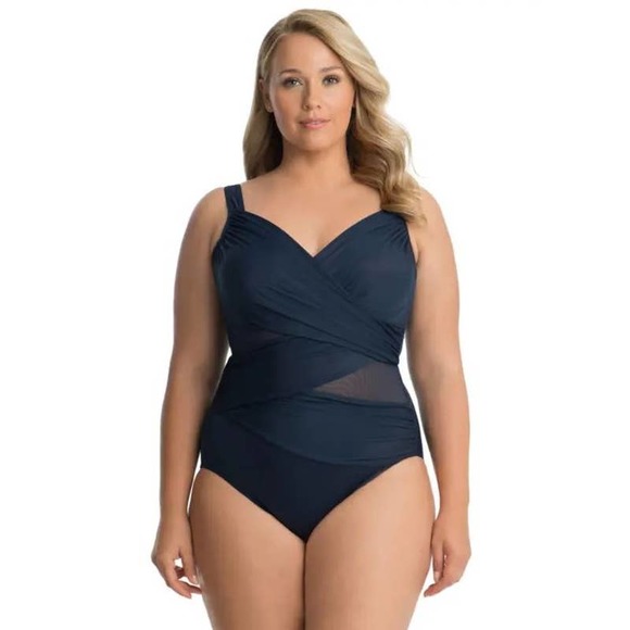 MIRACLESUIT NEW Madero Underwire One Piece Swimsuit Blue Size 24W Plus - Picture 1 of 8